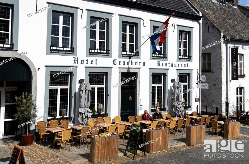 Stock Photo: Thorn, Limburg, The Netherlands, 04 09 2022 - Historical white facades of bars and houses in the old village center.