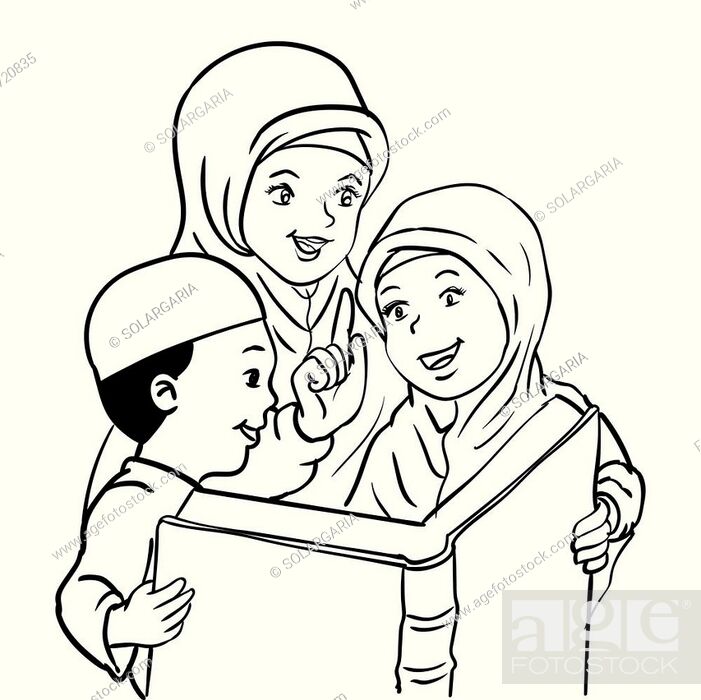 Cartoon Muslim Mother with son and daughter read book, Kids read book,  Stock Vector, Vector And Low Budget Royalty Free Image. Pic. ESY-040720835  | agefotostock