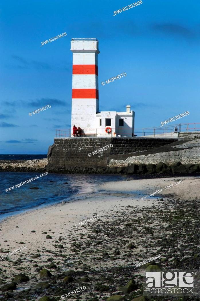 Stock Photo: old lighthouse from 1897 at the coast, Iceland, Reykjanes Peninsula, Gardur.