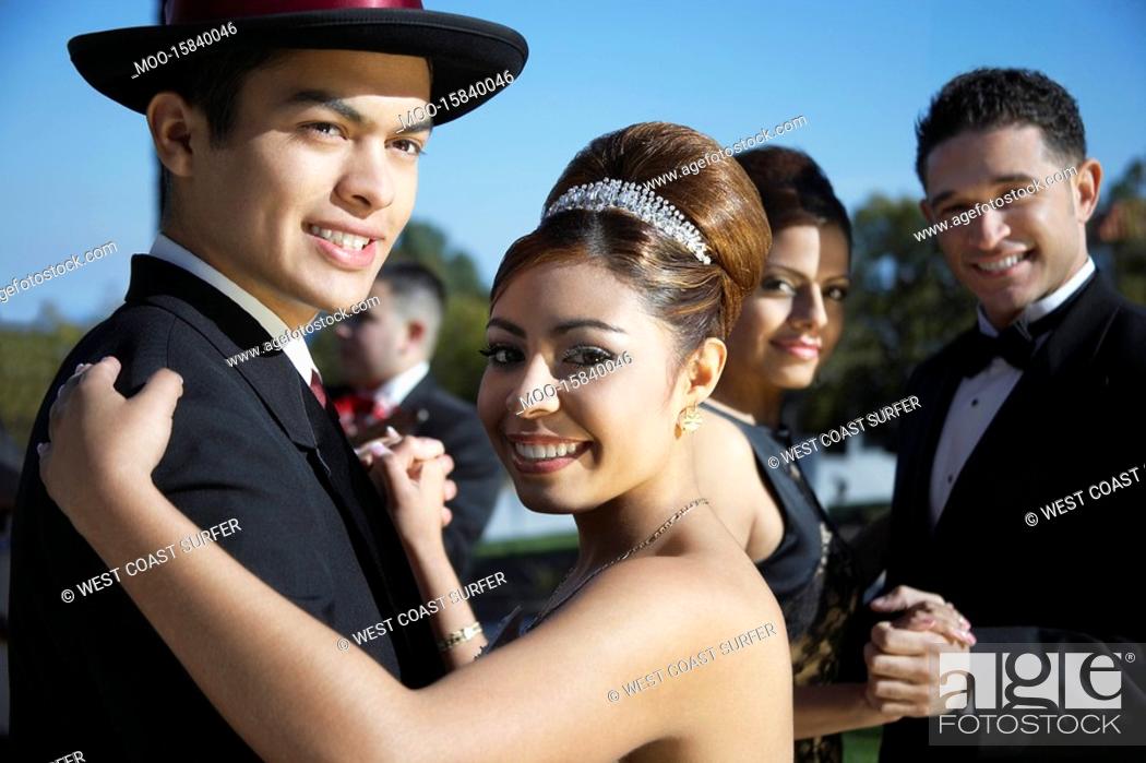 Stock Photo: Girl and boy 13-15 dancing at Quinceanera.