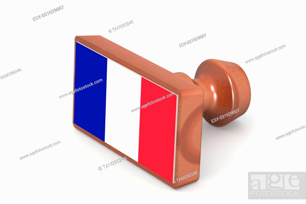 Stock Photo: Wooden stamp with France flag image with hi-res rendered artwork that could be used for any graphic design.