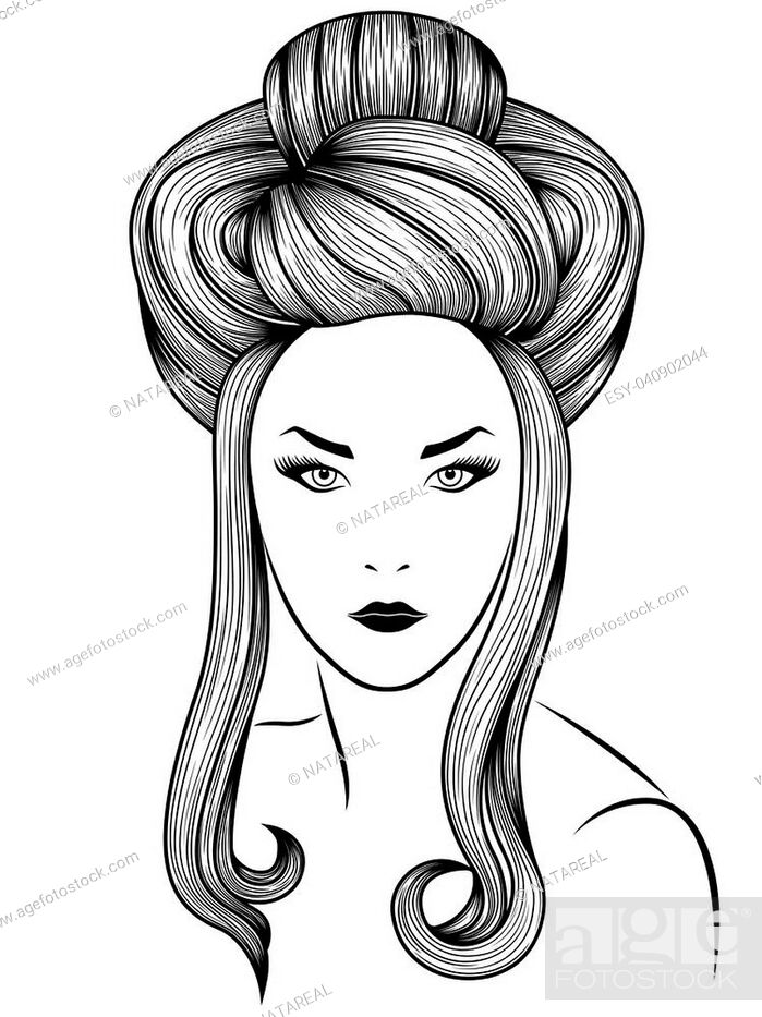 Model high bun gorgeous coiffure with long locks, hand drown detailed vector  illustration isolated..., Stock Vector, Vector And Low Budget Royalty Free  Image. Pic. ESY-040902044 | agefotostock