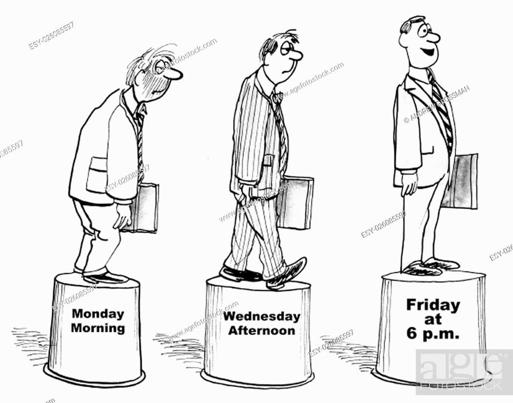 Business cartoon about work life balance. The businessman starts the week  in a bad mood, Stock Photo, Picture And Low Budget Royalty Free Image. Pic.  ESY-026085597 | agefotostock