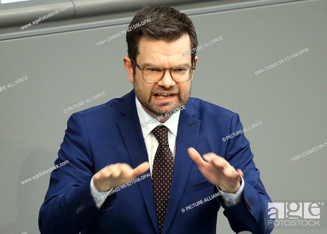 Stock Photo: 02 June 2022, Berlin: Marco Buschmann (FDP), Federal Minister of Justice, speaks during the debate on the budget of the Federal Ministry for the Department of.