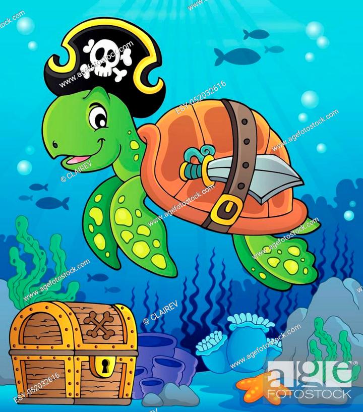 Stock Vector: Pirate turtle theme image 2 - eps10 vector illustration.