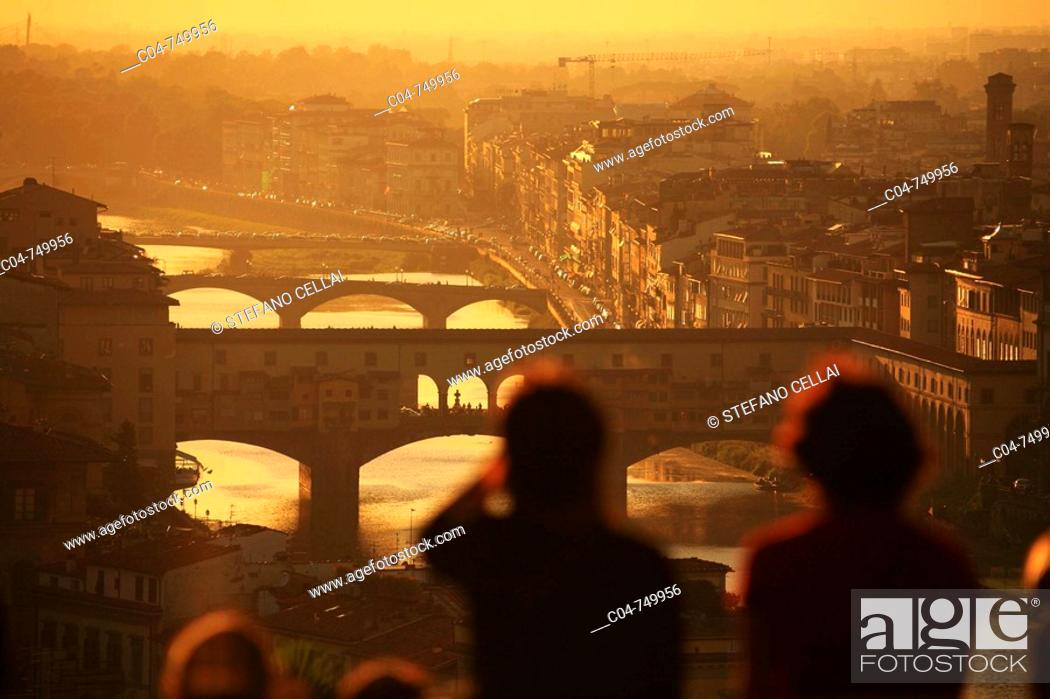 Stock Photo: Bridges over Arno River, Florence. Tuscany, Italy.