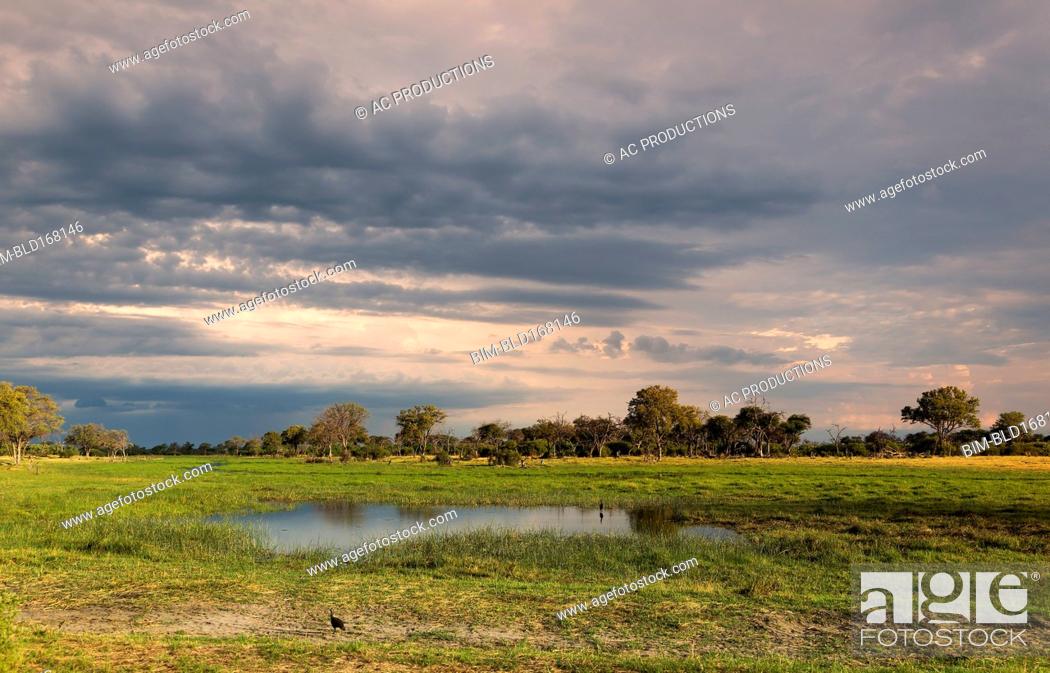Stock Photo: Clouds over field in rural landscape.
