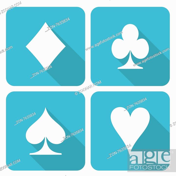 Stock Photo: Set of four square icons with card symbols, isolated on white.