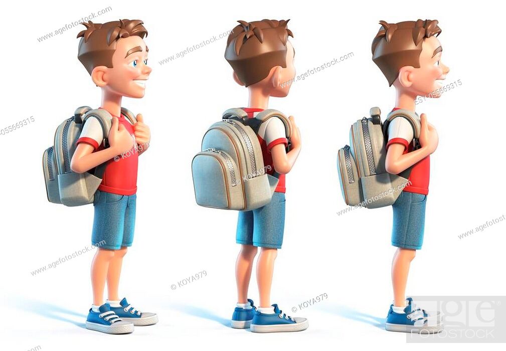 Young boy with school bag, stylized cartoon character, school kid 3d  rendering isolated illustration, Stock Photo, Picture And Low Budget  Royalty Free Image. Pic. ESY-055669315 | agefotostock