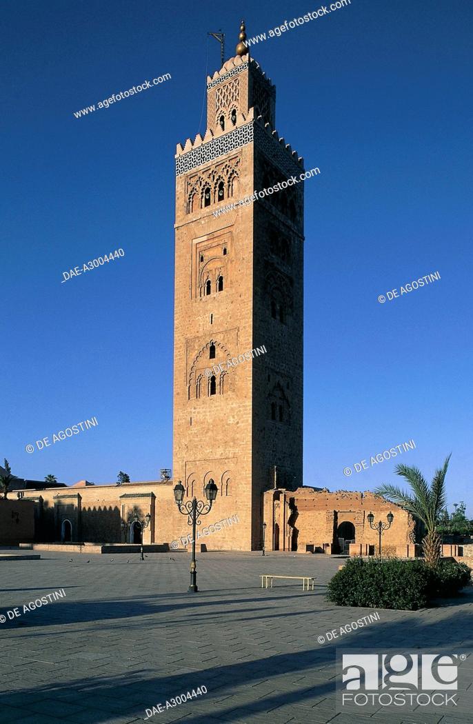 Stock Photo: The minaret of the Koutoubia Mosque or Kutubiyya Mosque, Marrakech medina (Unesco World Heritage List, 1985), Marrakech-Tensift-El Haouz, Morocco.