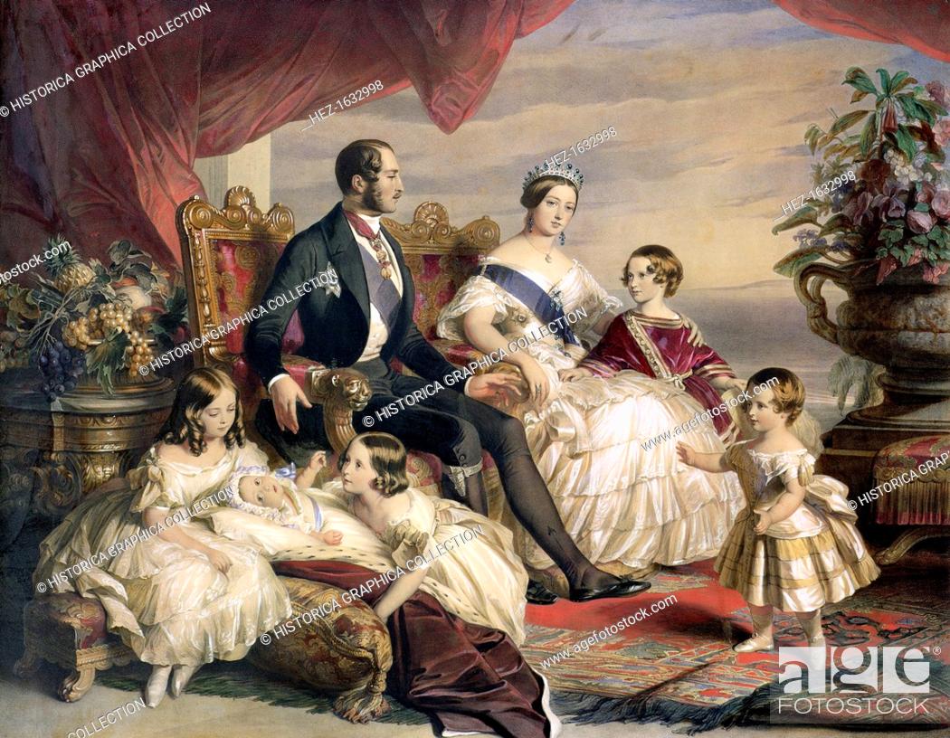 Stock Photo: 'Queen Victoria and Prince Albert with Five of their Children', 1846. Family portrait of Queen Victoria (1819-1901) and Prince Albert (1819-1861) and offspring.