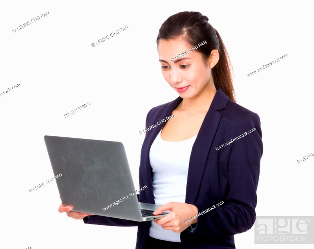 Stock Photo: Asian businesswoman use of the laptop computer.