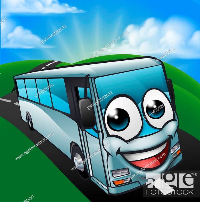 A coach bus cartoon character mascot on the road scene, Stock Vector,  Vector And Low Budget Royalty Free Image. Pic. ESY-042032632 | agefotostock