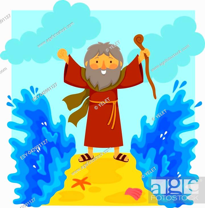 Cartoon illustration of happy Moses parting the red sea in the biblical  story, Foto de Stock, Vector Low Budget Royalty Free. Pic. ESY-042991127 |  agefotostock