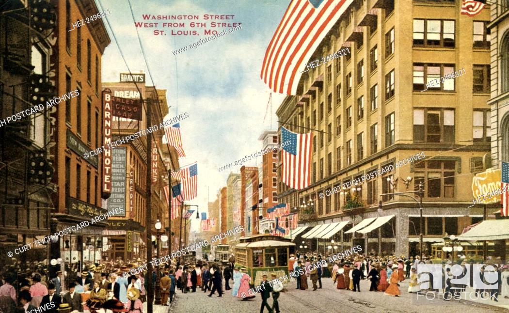 Washington Street, St Louis, Missouri, USA, 1910. Vintage postcard