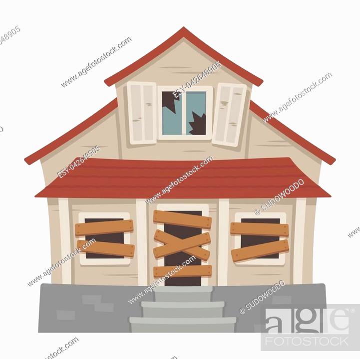 Old abandoned house cartoon vector illustration. Decaying suburban cottage  with broken windows, Stock Vector, Vector And Low Budget Royalty Free  Image. Pic. ESY-042648905 | agefotostock