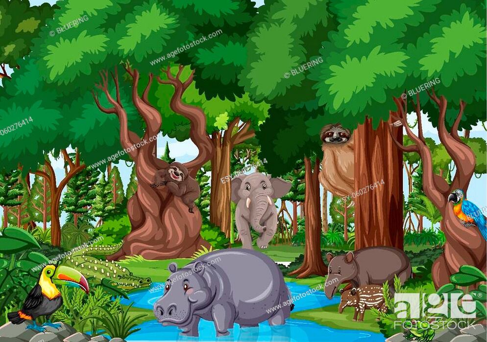 Wild animal cartoon character in the forest scene illustration, Stock  Vector, Vector And Low Budget Royalty Free Image. Pic. ESY-060276414 |  agefotostock