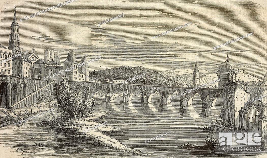 Stock Photo: View of Montauban, Tarn-et-Garonne, France, illustration from L'Illustration, Journal Universel, No 897, Volume 35, May 5, 1860.