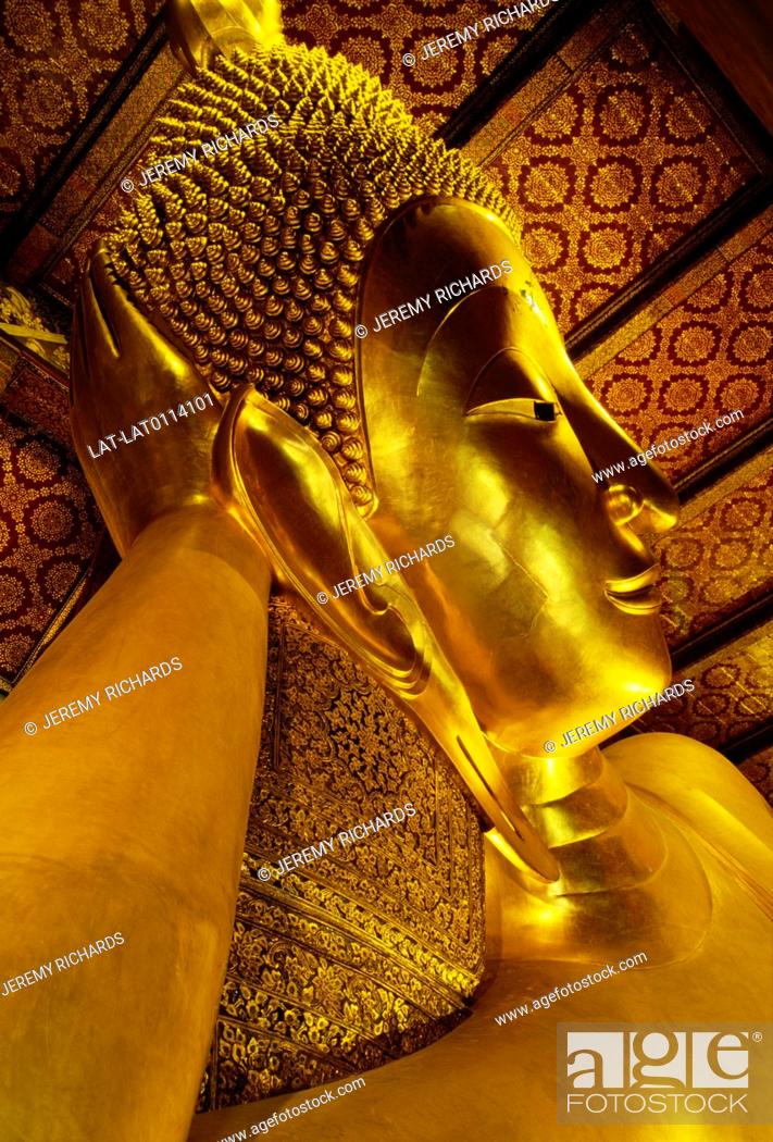 Stock Photo: Wat Phra Chetuphon, or the Temple of the Reclining Budhha. It is the oldest and largest temple in Bangkok. The Buddha is 46 metres long and 15 metres high.