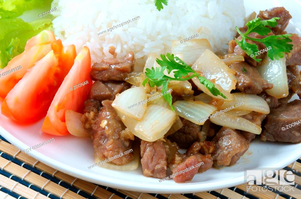 Stock Photo: Vietnamese food, bo luc lac, beef.