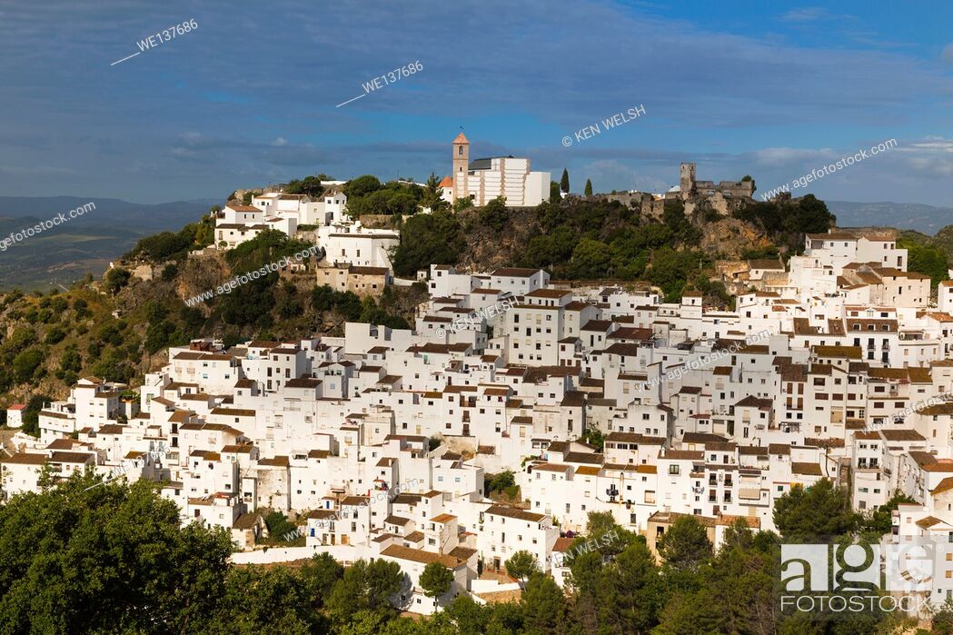 Stock Photo: Casares, Malaga Province, Andalusia, southern Spain. Typical whitewashed mountain town a short distance inland from the Costa del Sol.