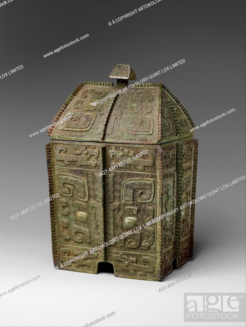 Stock Photo: å•† é’éŠ…æ–¹å½œ, Ritual Wine Container (Fangyi), Shang dynasty (ca. 1600â€“1046 B.C.), 12th century B.C., China, Bronze, H. 10 in. (25.4 cm); W. 6 in.
