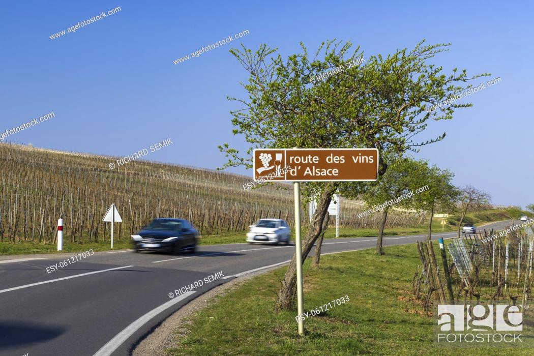 Stock Photo: Wine road near Colmar, Alsace, France.