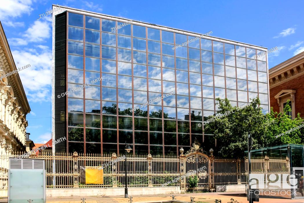 Stock Photo: Modern glass office building in Budapest.