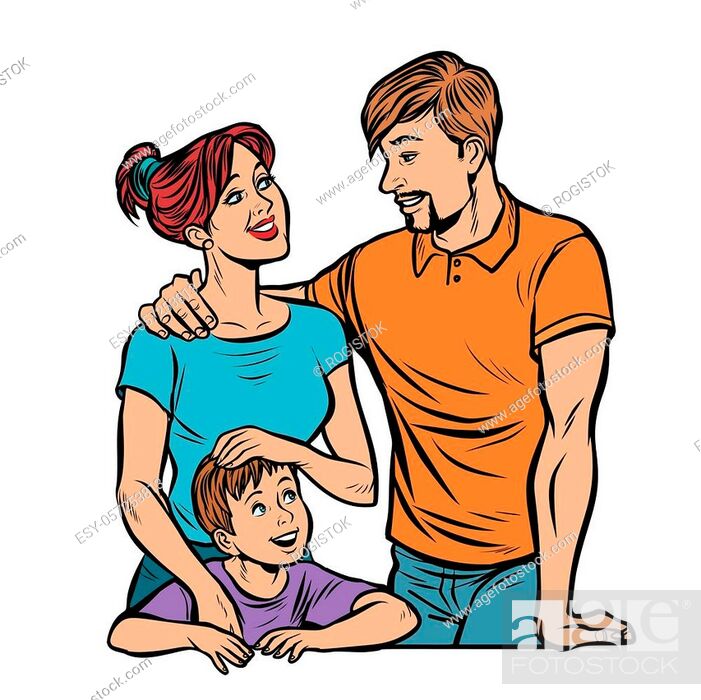 Dad mom and son, family. Husband and wife with child. Comic cartoon pop art  retro illustration..., Stock Vector, Vector And Low Budget Royalty Free  Image. Pic. ESY-057253813 | agefotostock