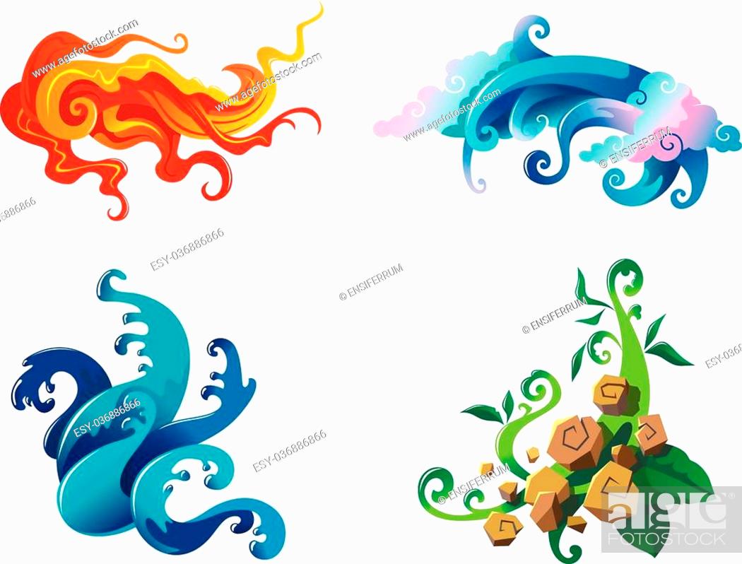 The Four Elements of nature, fire, air, water and earth, vector  illustration, Stock Vector, Vector And Low Budget Royalty Free Image. Pic.  ESY-036886866 | agefotostock