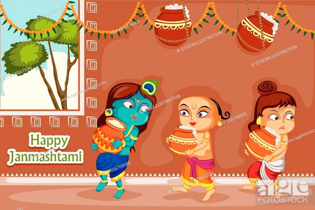 Kanha stealing makhan (cream) with Sudama and Balrama on Krishna  Janmashtami background in vector, Stock Vector, Vector And Low Budget  Royalty Free Image. Pic. ESY-056708069 | agefotostock