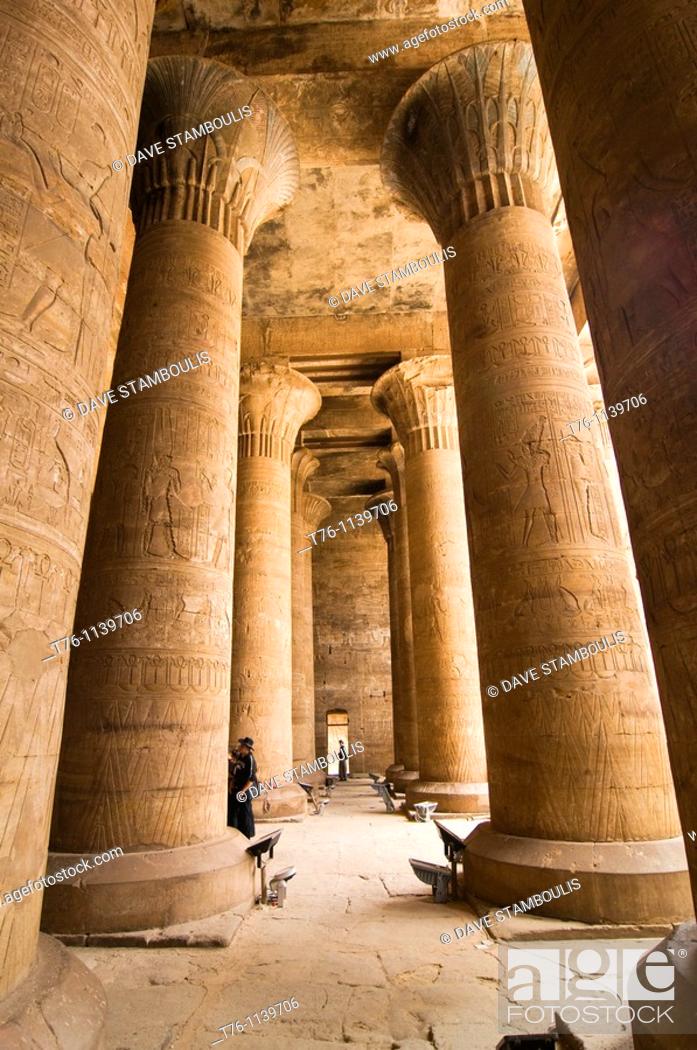Stock Photo: giant columns in the Horus Temple in Upper Egypt.