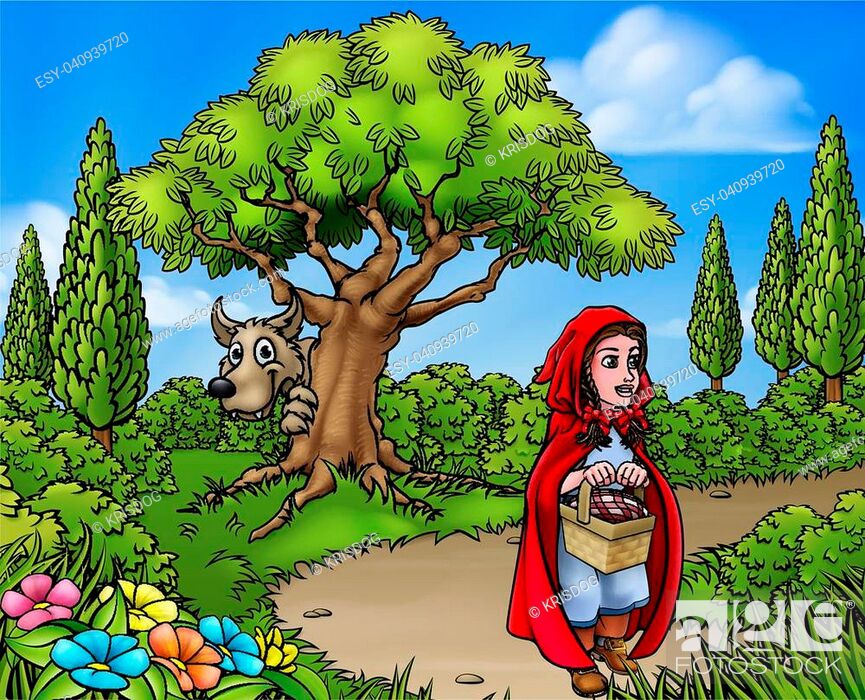 Little red riding hood cartoon character holding her basket walking through  the woods to gradmas..., Stock Vector, Vector And Low Budget Royalty Free  Image. Pic. ESY-040939720 | agefotostock