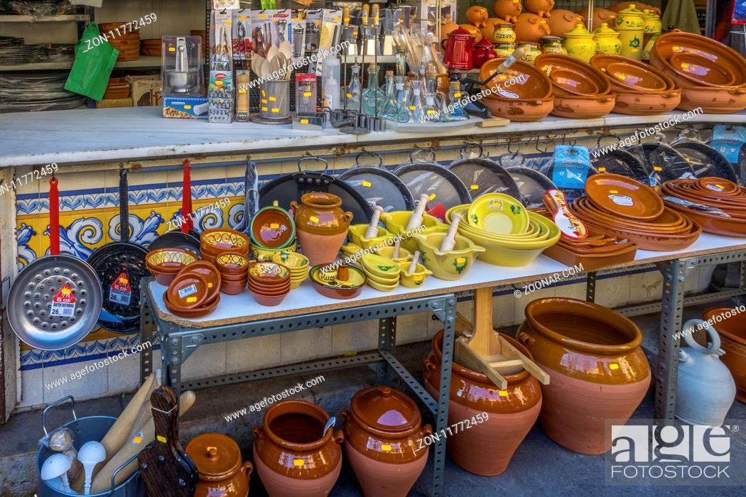 Stock Photo: Pottery For Sale, Market, Valencia Old Town, Spain.