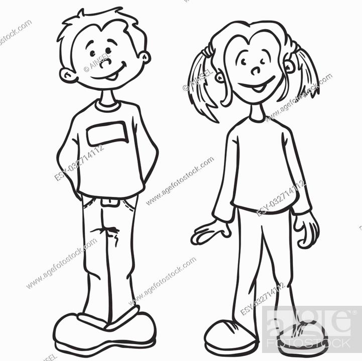 simple black and white boy and girl cartoon, Stock Vector, Vector And Low  Budget Royalty Free Image. Pic. ESY-032714112 | agefotostock