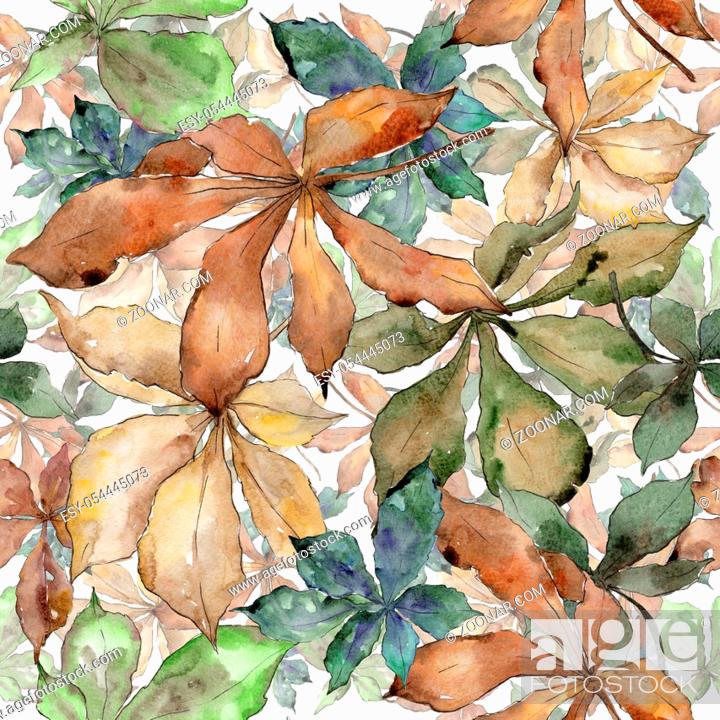 Stock Photo: Autumn chestnut leaves. Leaf plant botanical garden floral foliage. Seamless background pattern. Aquarelle leaf for background, texture, wrapper pattern.