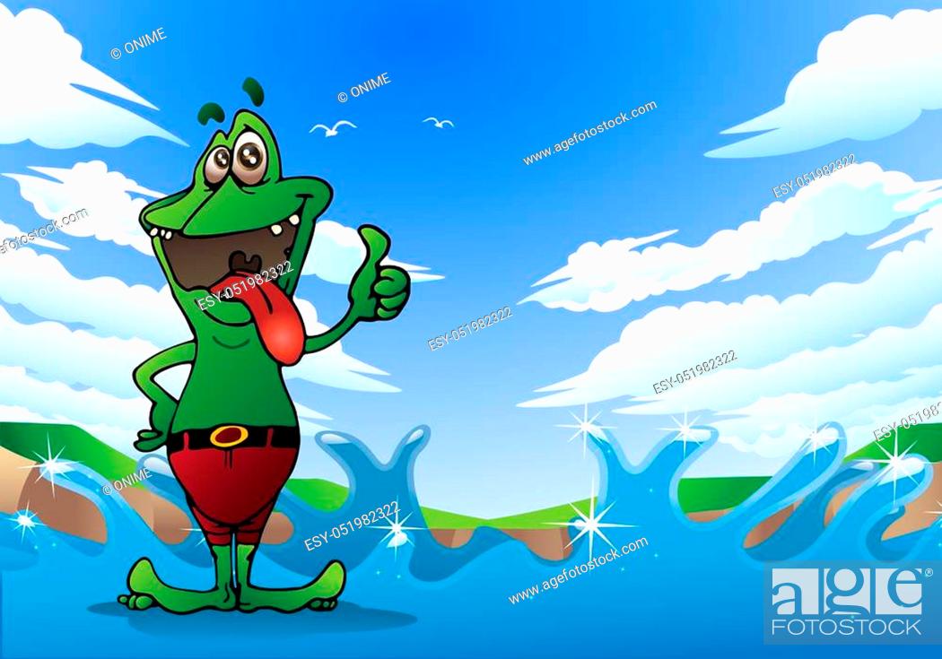 illustration of a crazy frog thumb up on nature background, Stock Photo,  Picture And Low Budget Royalty Free Image. Pic. ESY-051982322 | agefotostock
