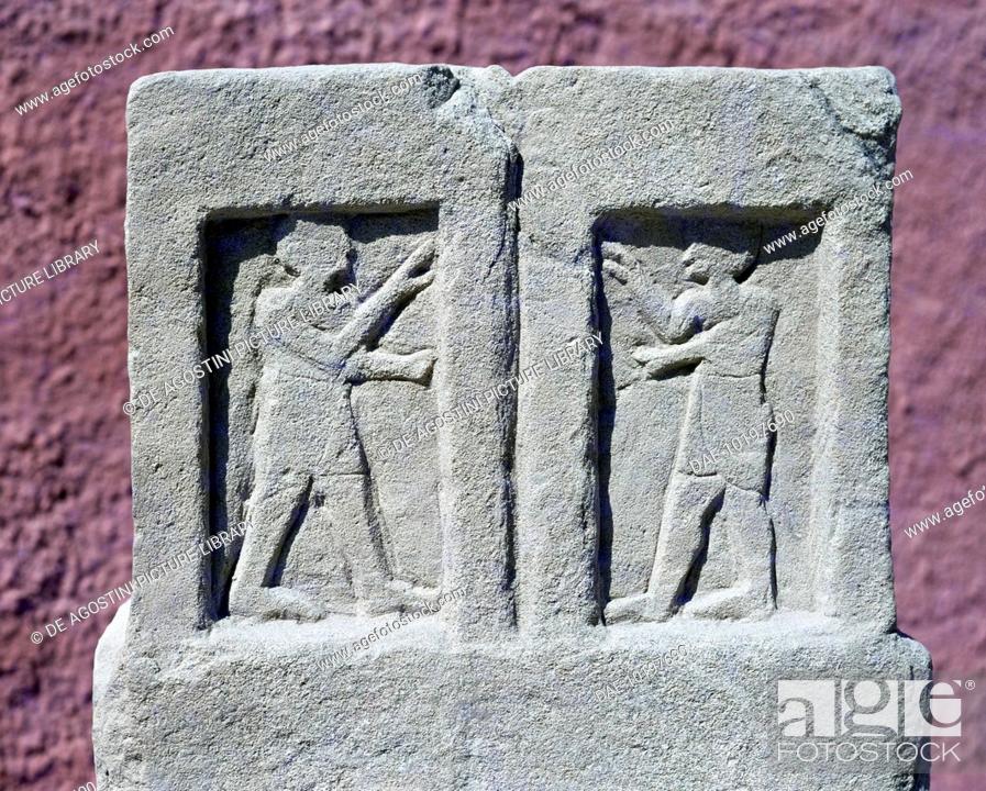 Stock Photo: Punic double stele from the Tophet of Mozia. Phoenician civilisation, 6th century BC.  Marsala-Mozia, Museo 'Giuseppe Whitaker' (Archaeological Museum).