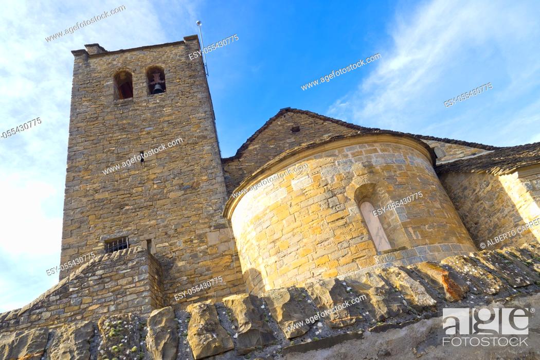Stock Photo: Parish Church of San Miguel, 111-12th Century Romanesque Style, Castiello De Jaca, Jacetania, Huesca, Aragón, Spain, Europe.