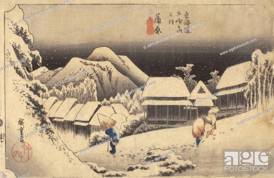 Stock Photo: Kanbara, Night Snow, Utagawa Hiroshige ???? (Japanese, 1797-1858), Edo, 1833-1834, ink on paper, color woodblock print, 12-3/4 x 18-5/8 in.