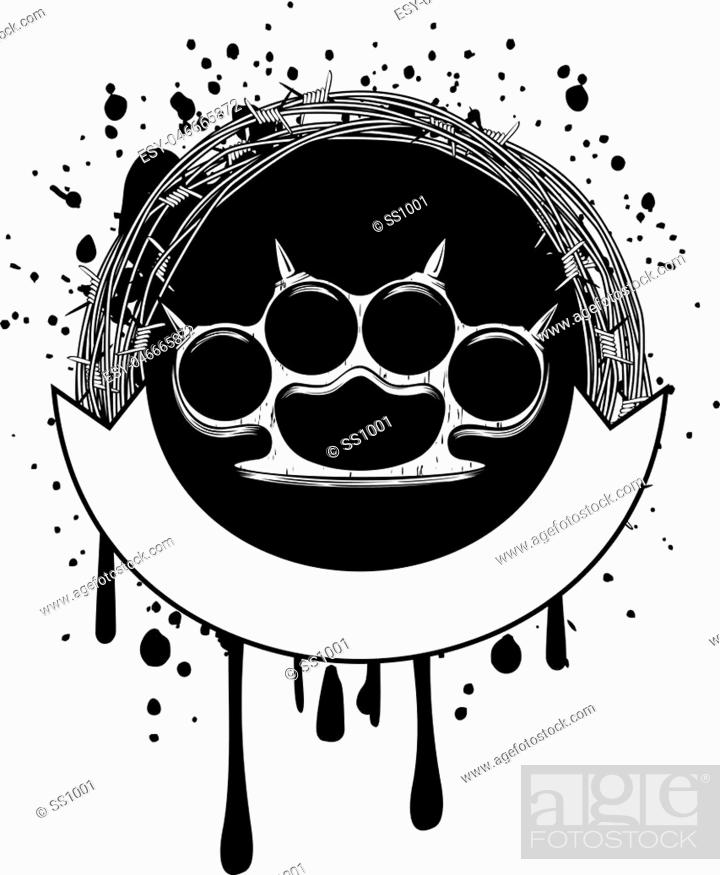 Vector illustration barbed wire and brass knuckle. For tattoo or t-shirt  design, Stock Vector, Vector And Low Budget Royalty Free Image. Pic.  ESY-046665872 | agefotostock