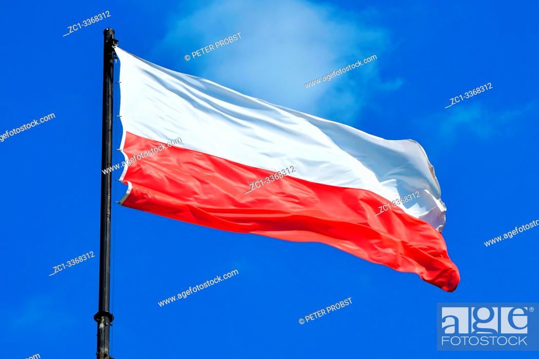 Stock Photo: Polish national flag in Poznan - Poland.