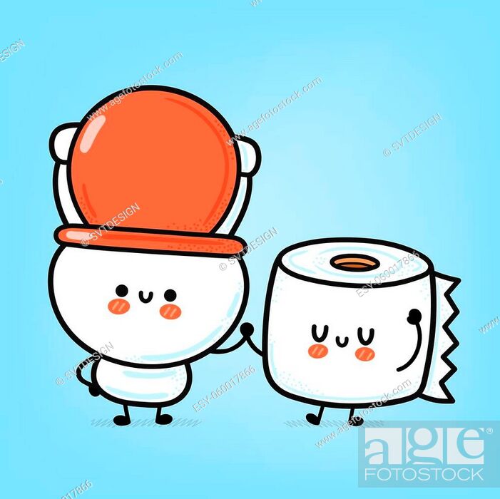 Cute funny happy white toilet bowl and paper roll. Vector hand drawn cartoon  kawaii character..., Stock Vector, Vector And Low Budget Royalty Free  Image. Pic. ESY-060017866 | agefotostock