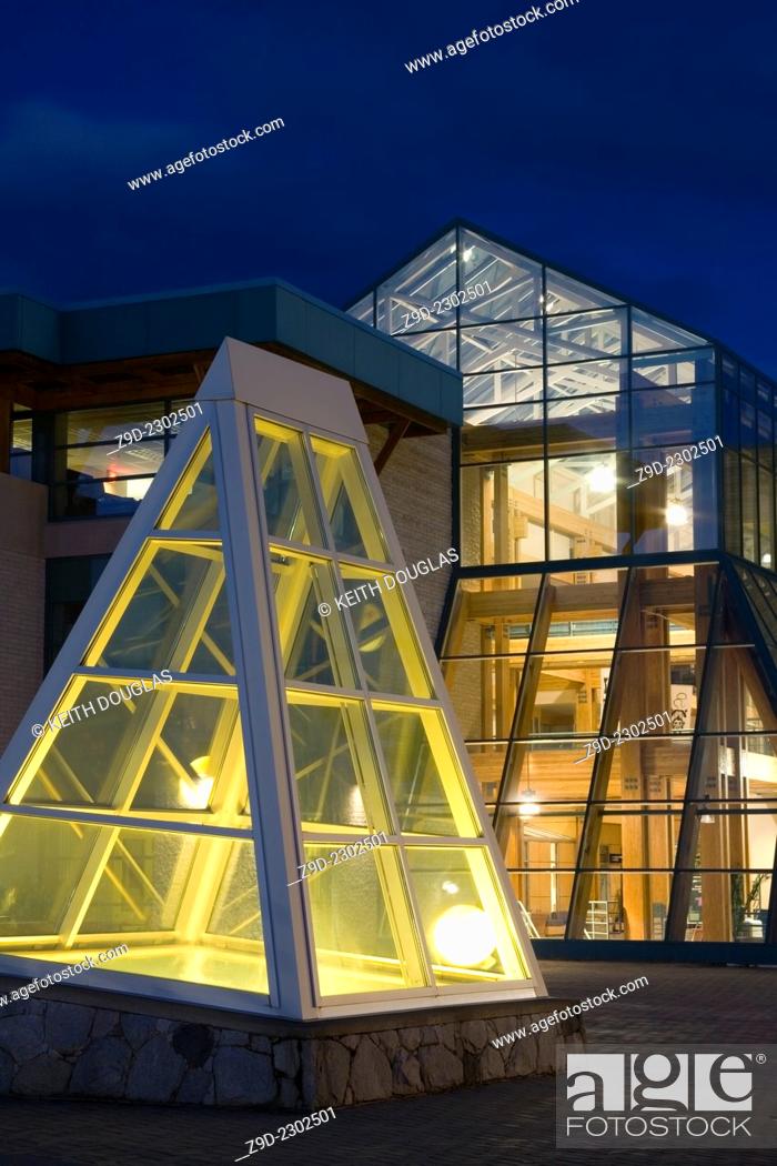Stock Photo: University of Northern BC campus architecture in evening, Prince George, BC.