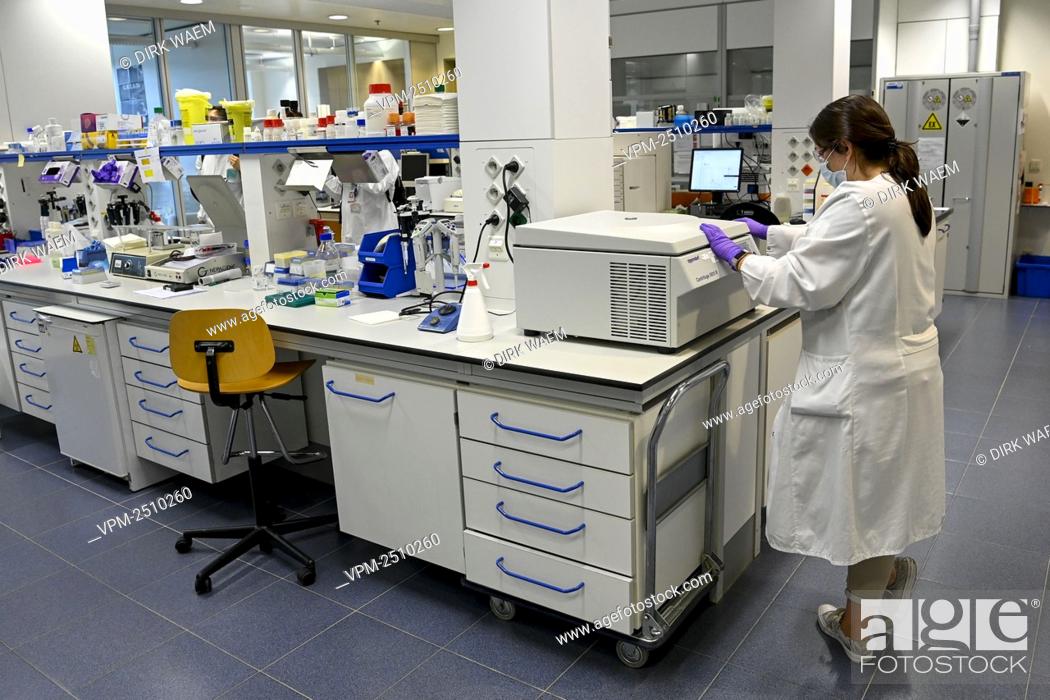 Stock Photo: A laboratory analyst pictured in action at the headquarters of the 'Janssen Pharmaceutica' pharmaceutical company in Beerse, Wednesday 17 June 2020.