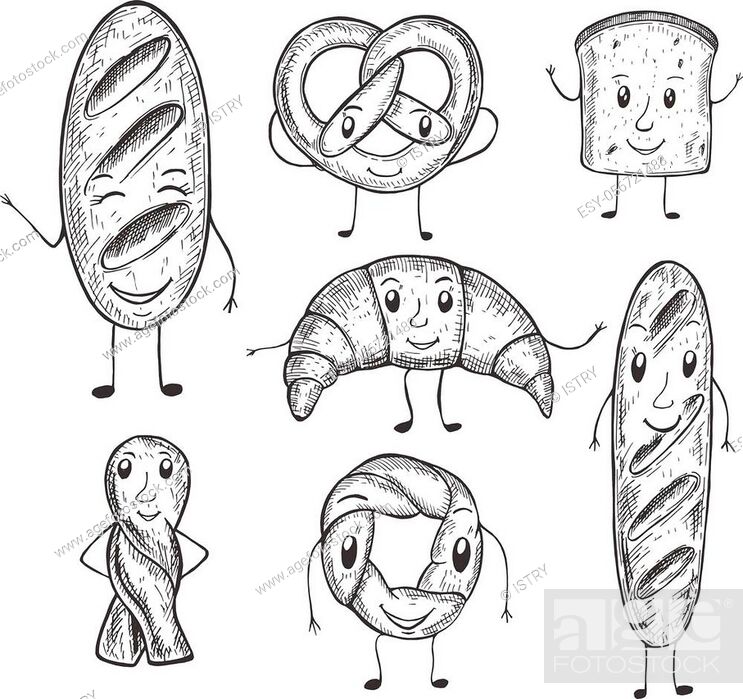 Vector illustration of cute kawai bakery products set. Happy cartoon  characters of fresh bread and..., Stock Vector, Vector And Low Budget  Royalty Free Image. Pic. ESY-056721483 | agefotostock
