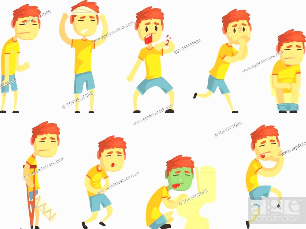 Men with pain and diseases set. Sick people colorful cartoon characters  vector Illustrations..., Stock Vector, Vector And Low Budget Royalty Free  Image. Pic. ESY-050033634 | agefotostock