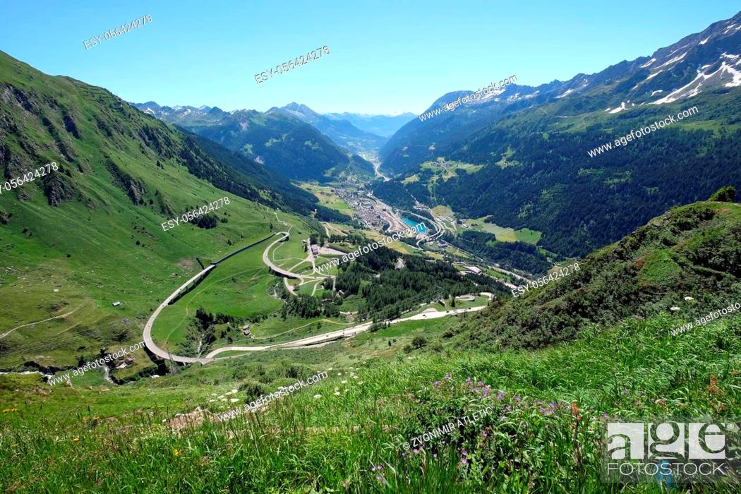 Stock Photo: The St. Gotthard Pass, which has been built starting 1827, connects the two Swiss cantons Uri and Ticino, Switzerland.
