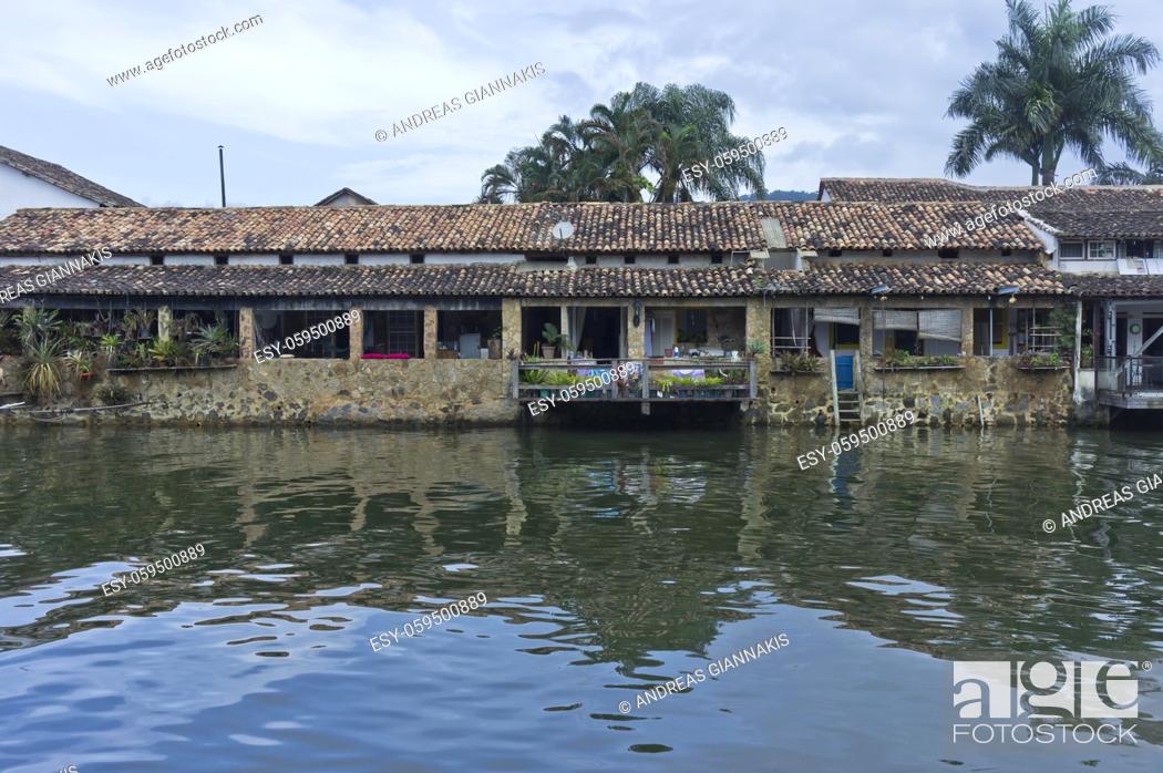 Stock Photo: Paraty, Old city canal view, Brazil, South America.