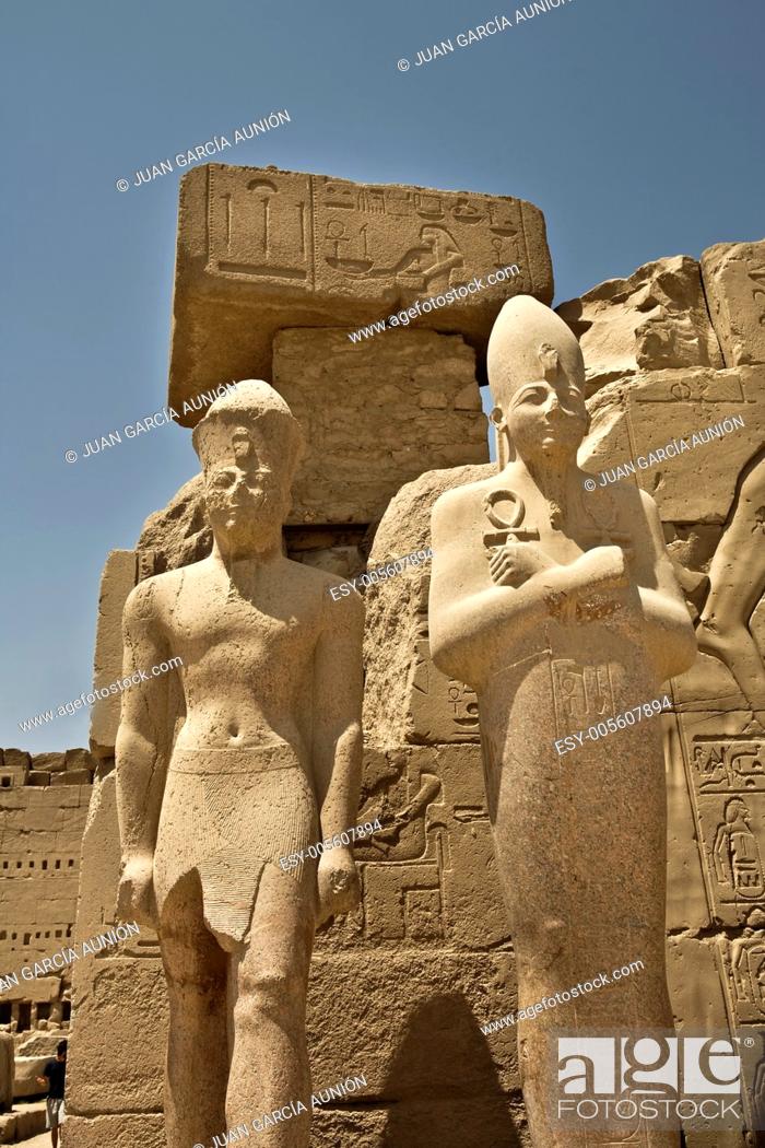 Stock Photo: Colossal statues at Karnak Temple.